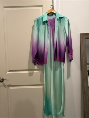Zara Mint Green to Purple Ombre Maxi Dress with Matching Ombre Shirt